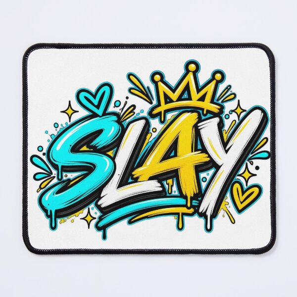 Item preview, SLAY – Bold Cyan Gold Gen Z Graffiti T-Shirt Design designed and sold by LarkLeaf.