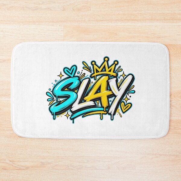Item preview, SLAY – Bold Cyan Gold Gen Z Graffiti T-Shirt Design designed and sold by LarkLeaf.