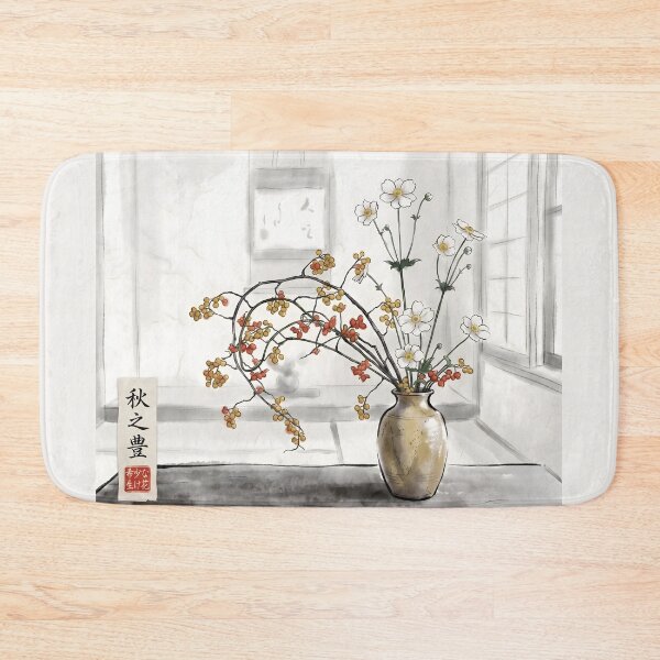 Item preview, Sumi-e Anemone & Bittersweet Ikebana Art designed and sold by conohitoAI-ArtGallery.