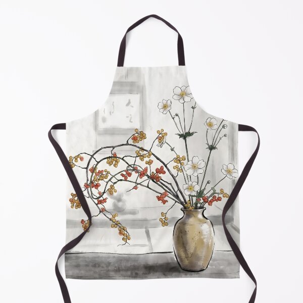 Item preview, Sumi-e Anemone & Bittersweet Ikebana Art designed and sold by conohitoAI-ArtGallery.