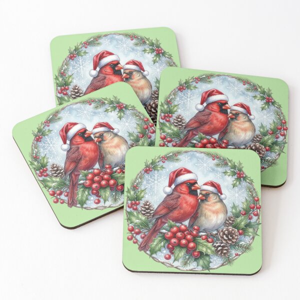 Item preview, a round Christmas picture with a pair of cardinals within the circular design designed and sold by 123ks.