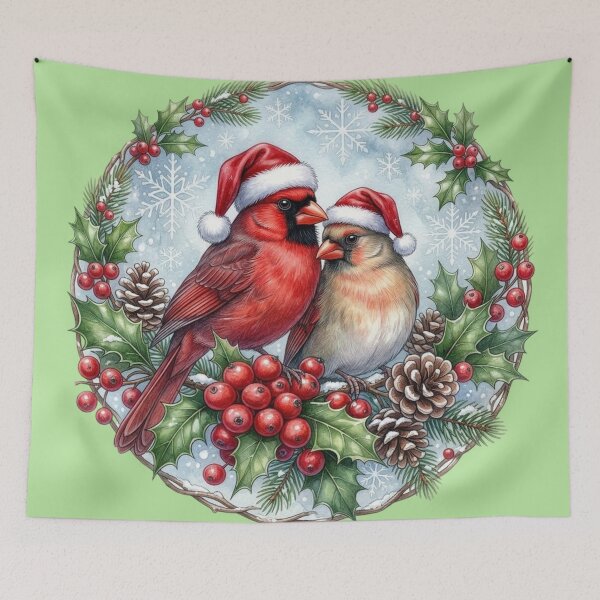 Item preview, a round Christmas picture with a pair of cardinals within the circular design designed and sold by 123ks.
