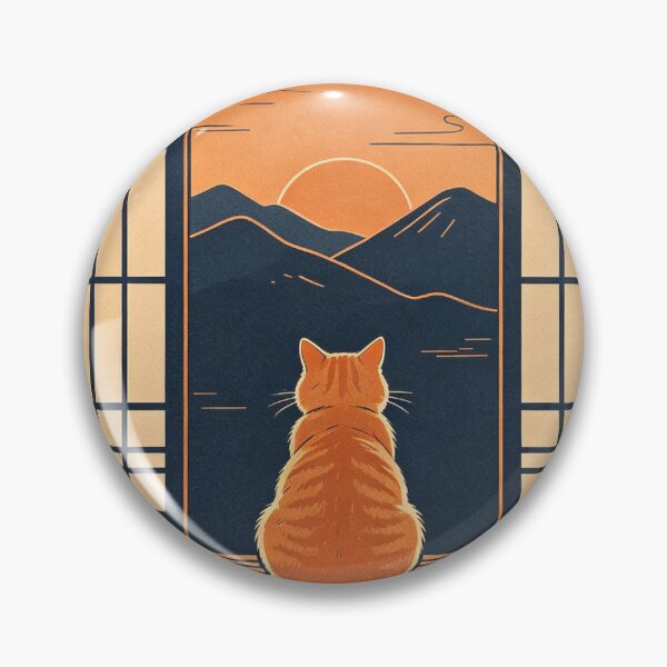 Item preview, Sunset Cat Through Round Window designed and sold by Furry Nook.