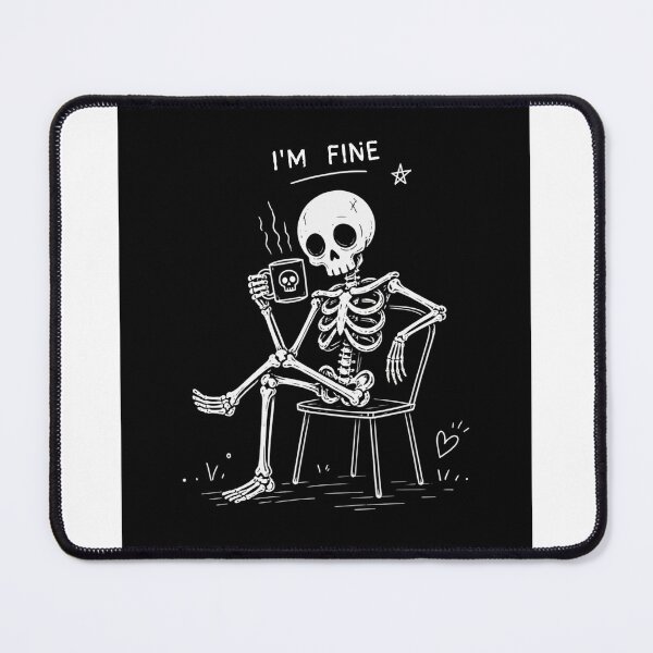 Item preview, I'm Fine Skeleton T-Shirt – Funny Coffee Skeleton Doodle, Dark Humor Shirt, Sarcastic Gift for Coffee Lovers designed and sold by SakuraHQ.