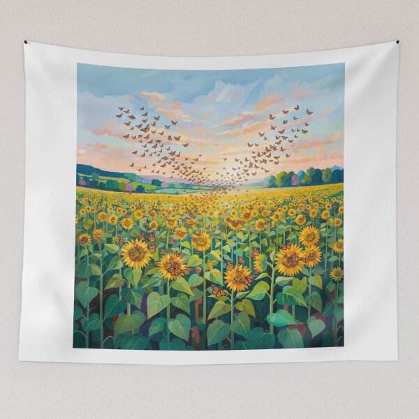 Item preview, Monarch Butterflies Flying Over A Field Of Sunflowers designed and sold by Home Decor Art.