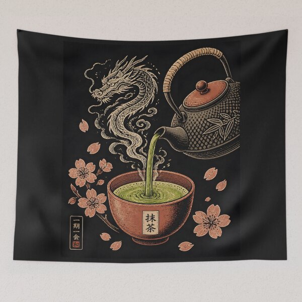 Item preview, Japanese Matcha Tea Teapot Dragon Ukiyo-e Woodcut Art designed and sold by GrinGalore.