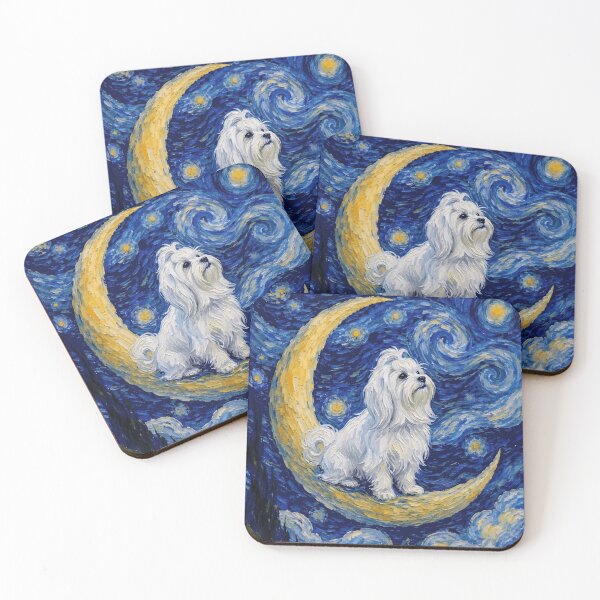 Item preview, Funny Maltese Starry Night Painting Cute Moon Stars Mom Dad Kids designed and sold by FurryHavenPH.