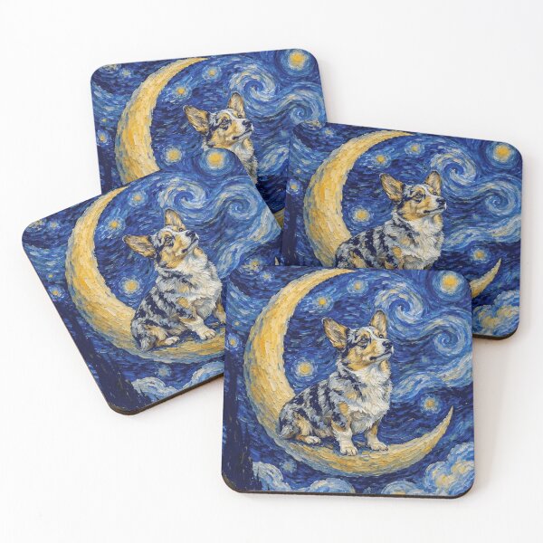 Item preview, Funny Merle with Tan Points Corgi Starry Night Painting Cute Moon Stars Mom Dad Kids designed and sold by FurryHavenPH.