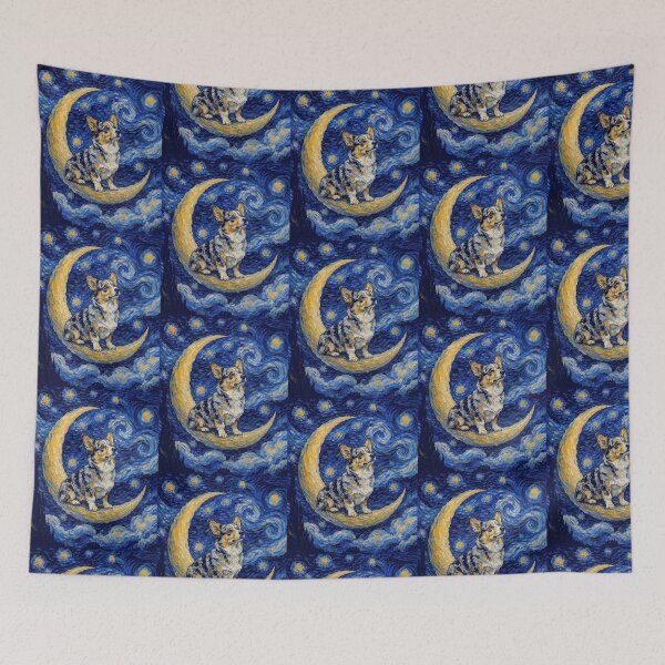 Item preview, Funny Merle with Tan Points Corgi Starry Night Painting Cute Moon Stars Mom Dad Kids designed and sold by FurryHavenPH.