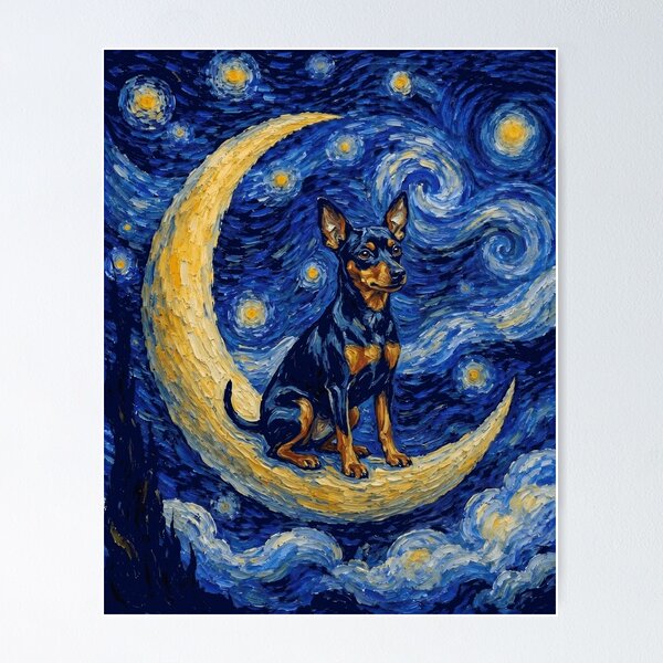 Item preview, Funny Miniature Pinscher Starry Night Painting Cute Moon Stars Mom Dad Kids designed and sold by FurryHavenPH.