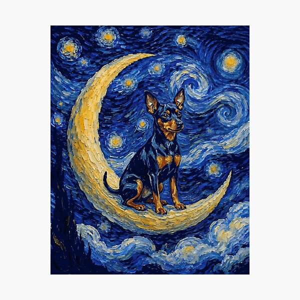 Item preview, Funny Miniature Pinscher Starry Night Painting Cute Moon Stars Mom Dad Kids designed and sold by FurryHavenPH.