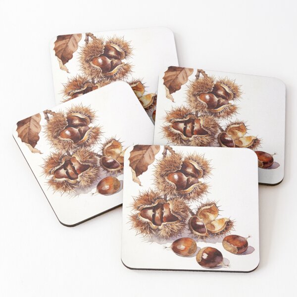Item preview, Chestnut Botanical Watercolor Art - Earthy Chestnut Pods & Autumn Branch Wall Decor designed and sold by sana designer.