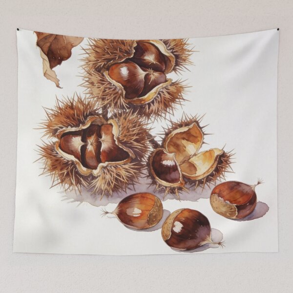 Item preview, Chestnut Botanical Watercolor Art - Earthy Chestnut Pods & Autumn Branch Wall Decor designed and sold by sana designer.