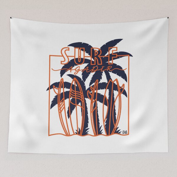Item preview, Surf Agadir Morocco Surfboards Palm Trees Orange Navy Beach Graphic designed and sold by DesignArtist.ia.