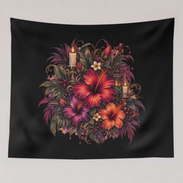 Item preview, Midnight Gothic Hibiscus Candlelight Baroque Tropical Bouquet designed and sold by IamNolmo.