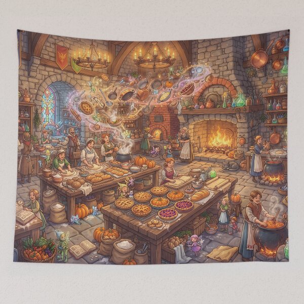 Item preview, Magical Castle Kitchen & House Elves Baking - Cozy Fantasy Art designed and sold by KreonaTime.