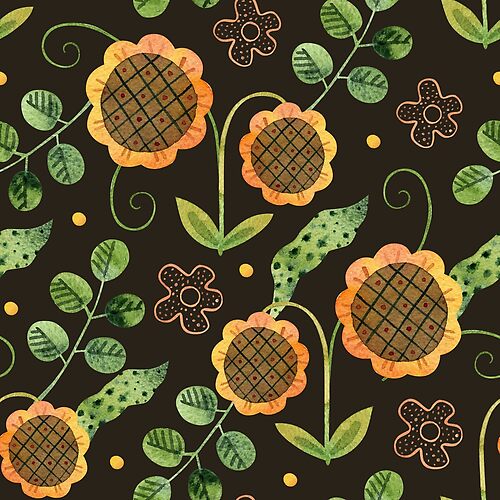 Item preview, Sunflower Floral Pattern designed and sold by White Rabbit Design .