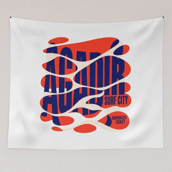 Item preview, Agadir Surf City Morocco Coast Retro Psychedelic Waves Red Navy Graphic designed and sold by DesignArtist.ia.