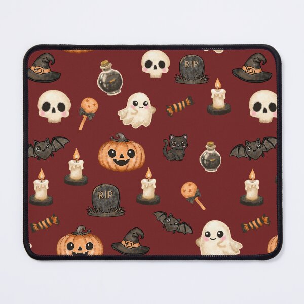 Item preview, Cute Watercolor Spooky Halloween Pattern on Deep Burgundy designed and sold by Potattoo.