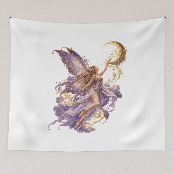 Item preview, Ethereal Moon Fairy Floating Among Stars and Stardust Celestial Fantasy Magical Wings Enchanted Night Sky Art designed and sold by SOUFIANE1991.