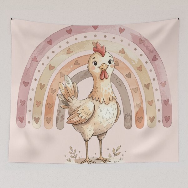 Item preview, Cute Boho Rainbow Chicken Aesthetic Cottagecore Farmhouse Art designed and sold by chriswo-design.