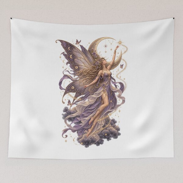 Item preview, Ethereal Moon Fairy Floating Among Stars and Stardust Celestial Fantasy Magical Wings Enchanted Night Sky Art designed and sold by SOUFIANE1991.