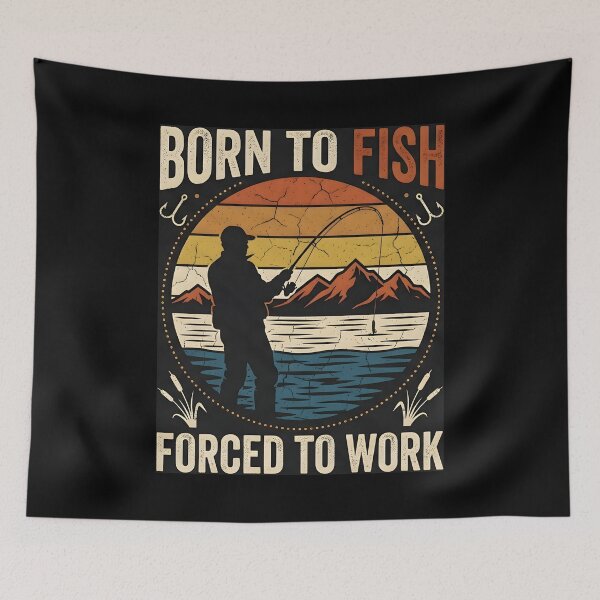 Item preview, Born to Fish Forced to Work Distresed Retro Vintage designed and sold by ZanyPaintbrush.