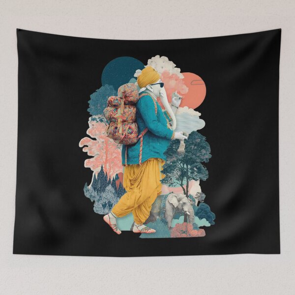 Item preview, Cool Walking Hiking Elephant Teal Cloak Mountain Papercut Art designed and sold by PANNARUK THAILAND.