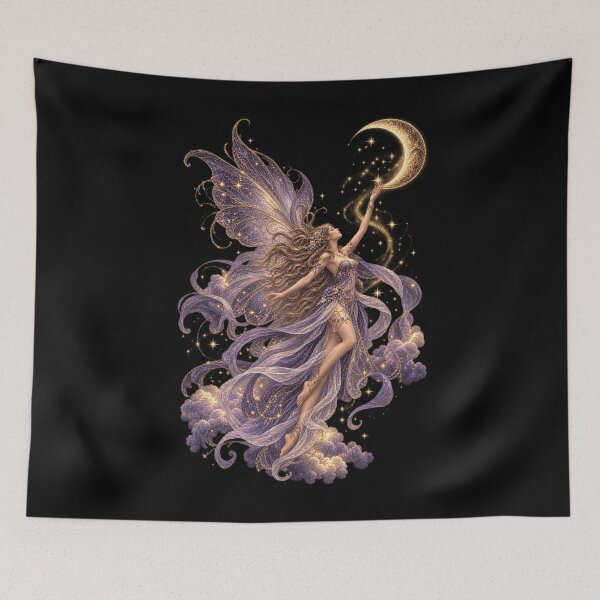 Item preview,  Ethereal Moon Fairy Floating Among Stars and Stardust Celestial Fantasy Magical Wings Enchanted Night Sky Art designed and sold by SOUFIANE1991.
