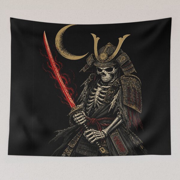 Item preview, Japanese Skeleton Samurai - Undead Warrior Ukiyo-e Red Katana Dark Art designed and sold by GrinGalore.