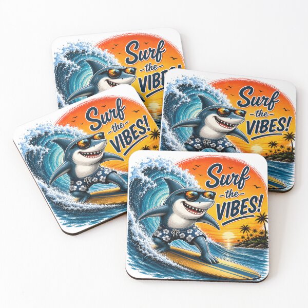 Item preview, Surf the Vibes Shark – Funny Summer Surfing Design | Cool beach cartoon designed and sold by LittleGinnyArt.