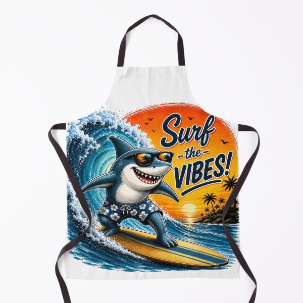 Item preview, Surf the Vibes Shark – Funny Summer Surfing Design | Cool beach cartoon designed and sold by LittleGinnyArt.