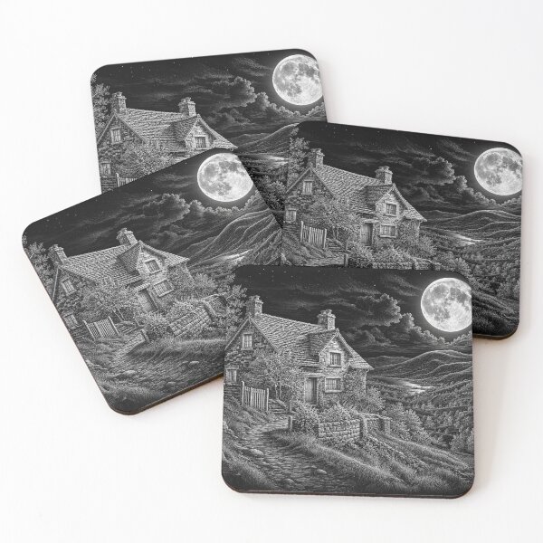 Item preview, Cottage on the hill at night designed and sold by ARabbitHole.