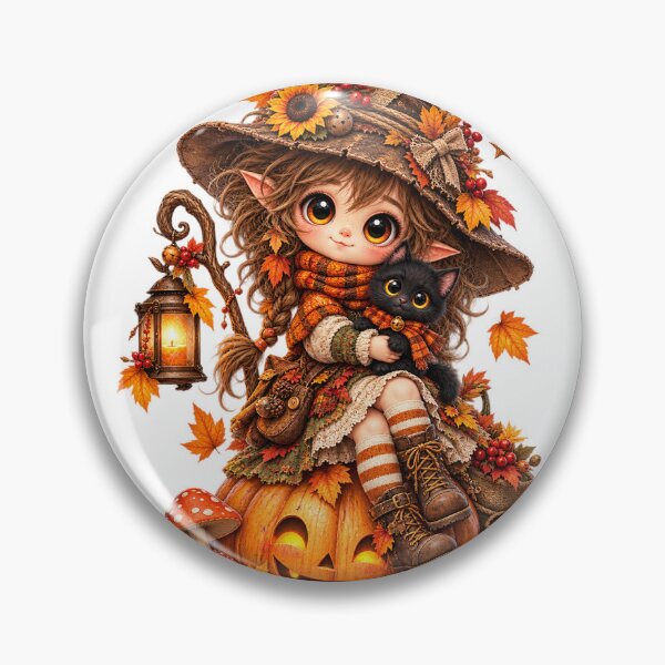 Item preview, Cute Autumn Witch with Black Cat designed and sold by Melody Printable.