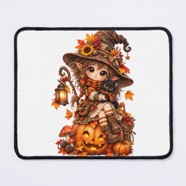 Item preview, Cute Autumn Witch with Black Cat designed and sold by Melody Printable.
