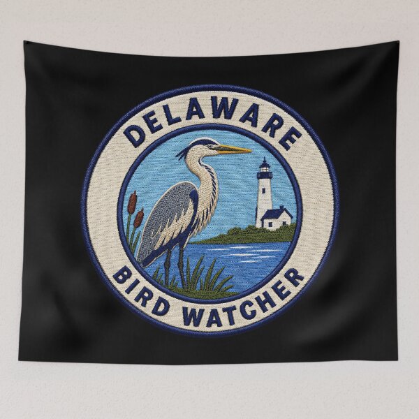 Item preview, Delaware Bird Watcher – Great Blue Heron Coastal Patch designed and sold by The-Drip-Studio.