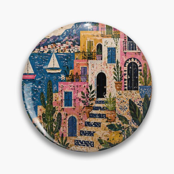 Item preview, Mediterranean Sunshine Village – Colorful Coastal Folk Art designed and sold by Coverify.