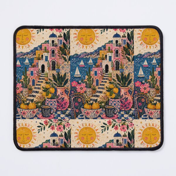 Item preview, Mediterranean Sunshine Village – Colorful Coastal Folk Art designed and sold by Coverify.