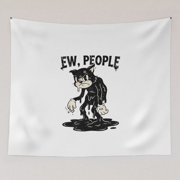 Item preview, Ew People Grumpy Black Cat Vintage Cartoon designed and sold by DripCultureLab.