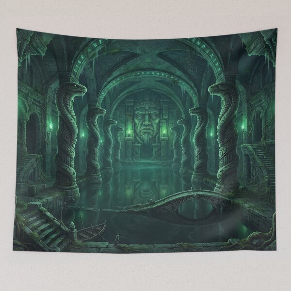Item preview, Serpent House Common Room Under the Lake - Dark Academia Fantasy Art designed and sold by KreonaTime.