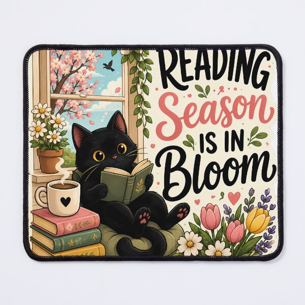 Item preview, Reading Season Is In Bloom Spring Black Cat Book Lover Design designed and sold by CreativeLook25.