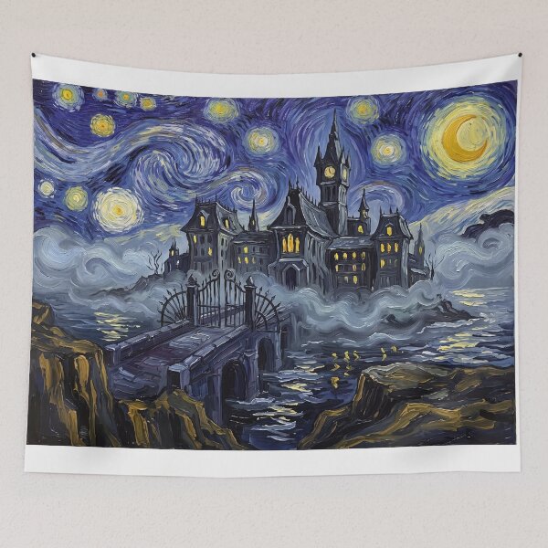 Item preview, Arkham Asylum Starry Night Comic Landscape designed and sold by Bad-Decisions-Designs.
