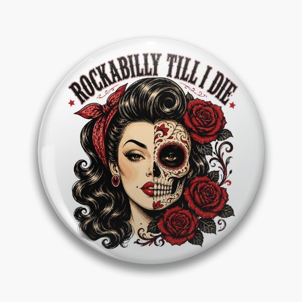 Item preview, Rockabilly Till I Die Skull Pin-Up Gothic Rockabilly Skull Pinup Girl designed and sold by ZIGLWORKS.