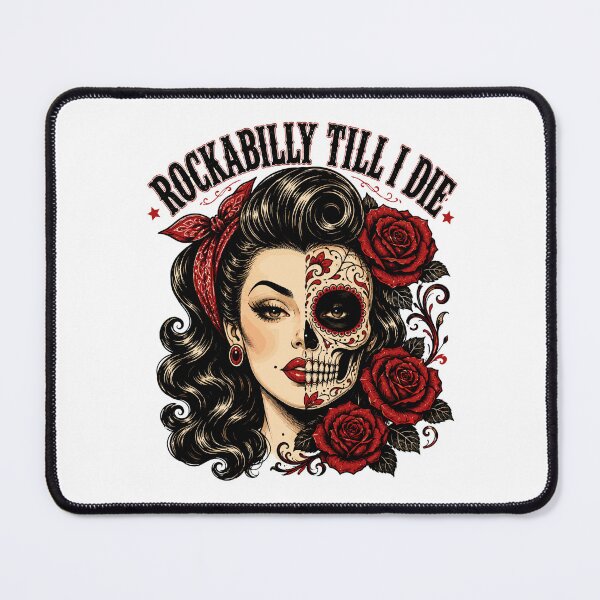 Item preview, Rockabilly Till I Die Skull Pin-Up Gothic Rockabilly Skull Pinup Girl designed and sold by ZIGLWORKS.