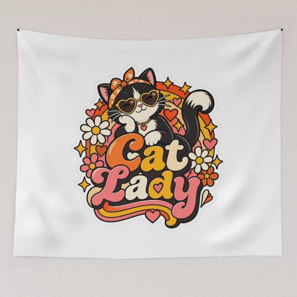 Item preview, Retro Cat Lady 70s Aesthetic designed and sold by Stickers Hub HUB.