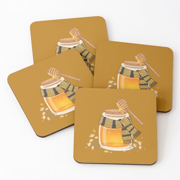 Item preview, Cozy Honey Jar with Yellow and Black Scarf - Autumn Cottagecore Art designed and sold by KreonaTime.