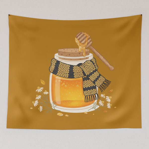 Item preview, Cozy Honey Jar with Yellow and Black Scarf - Autumn Cottagecore Art designed and sold by KreonaTime.