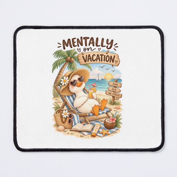 Item preview, Mentally on Vacation – Cute Duck Summer Beach Watercolor designed and sold by DreamyBrushArt.