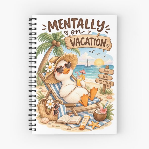 Item preview, Mentally on Vacation – Cute Duck Summer Beach Watercolor designed and sold by DreamyBrushArt.
