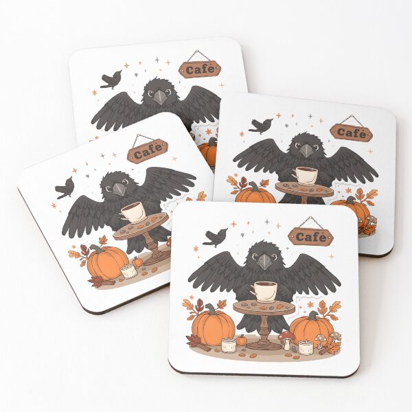 Item preview, Spooky Raven Café Halloween Autumn Coffee Lover Cute Crow T-Shirt designed and sold by ColorClouds.